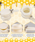 HunterBee honey gate valve, white plastic for 5-gallon bucket; front and side views with lever.