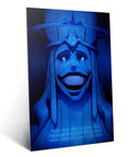 Legendary Solo Leveling God Statue Printed Metal Poster For Gamers And Anime Crew Rust Free Wall Art featuring blue face and text detail.