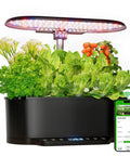 Smart Indoor Hydroponics Growing System Kit With 15 Pod Herb Garden, App and WiFi control visible with plants.