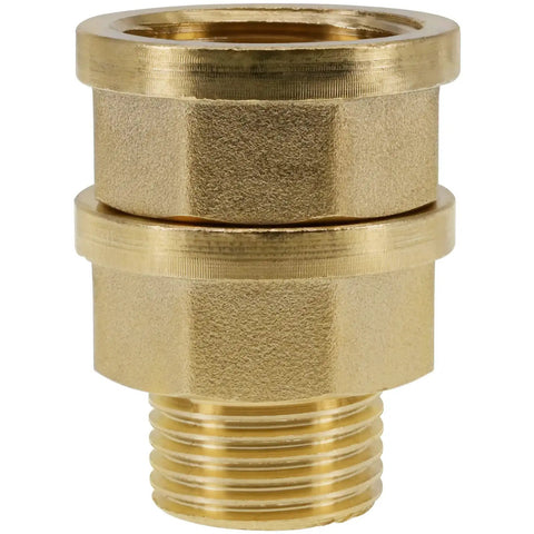 Two Pack Brass Pipe Fittings 1/2 Inch To 3/4 Inch NPT Reducer Adapter Coupler, close-up view, corrosion resistant brass