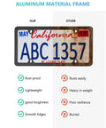Comparison of Volvo License Plate Frames 2 Pack Matte Black Aluminum Slim Edge Car Tag Frame with other frame, highlighting durability features.