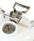 Heavy Duty Polyethylene Safety Disposal Can With Quick Disconnect Valve Vapor And Flame Resistant Shielding top view showing stainless steel flame arrester.