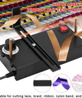 Heat Cutting Ribbon Cutter With Screwdriver Thermal Cutting Machine for DIY projects showing black unit with ribbon on cutter
