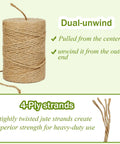 Heavy Duty Brown Jute Twine 328 Feet 2.5mm 4 Ply String showing dual-unwind feature and 4-ply strands