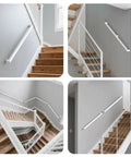Six Foot White Square Tube Handrail With Super Grip Joints For Indoor Stairs And Wall Mounted Rails Featuring Heavy Duty Steel Build And Quick Diy Setup For Total Home Safety Plus Slick Clean Finish That Slides In Snug on indoor staircase.