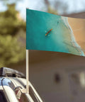 Rowing Team Car Flag 12x18 Inch Double Sided Outdoor Window Clip Flag depicting ocean sea landscape mounted on car.