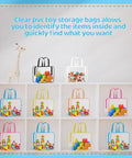 Six Pack Large Toy Storage Bags PVC Waterproof Organizers With Zipper And Handle displayed on shelves with toys inside