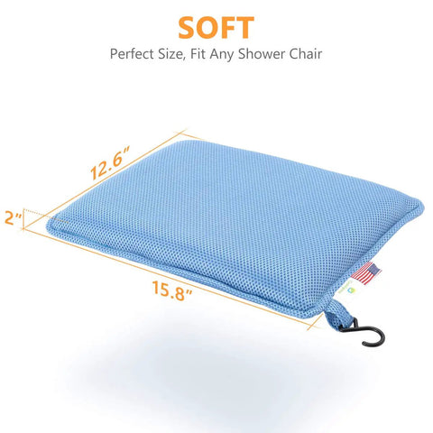 Shower Chair Cushion For Elderly And Disabled, Premium Breathable Mesh Foam Pad, 12.6x15.8 inches, blue with hanging hook