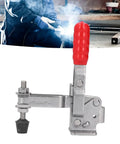 Heavy Duty Toggle Clamp With Stainless Steel Body And Plastic Handle, 227Kg Clamping Force, displayed with welding action in background