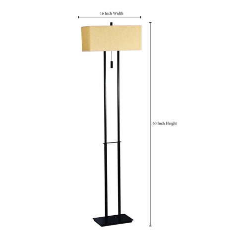 Emilio Floor Lamp With Bronze Finish In Prairie Style Box Frame And Tan Rectangular Drum Shade, Tall 60 Inch Height, Wide 16 Inch