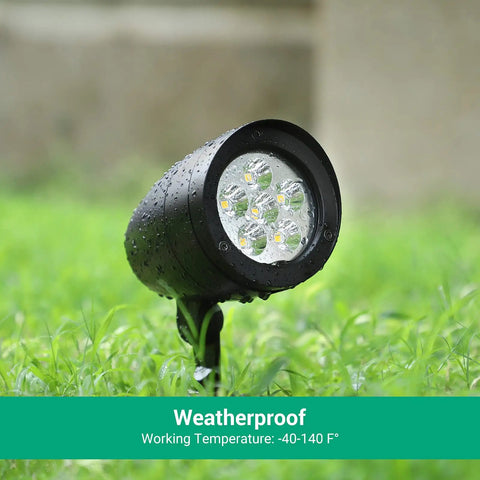 22W Dusk To Dawn Outdoor Spotlight With Photocell Sensor, 2832 Lumens 3000K Warm White, wet on grass highlighting weatherproof feature