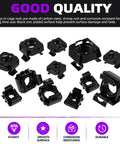 Heavy Duty Black Zinc Plated Carbon Steel Cage Nuts 48 Pc Assortment Snap In Rack Rail Retainer Hardware For Server Cabinets And Telecom Racks M4 Through M12 Solid Grip Clips, various sizes displayed.