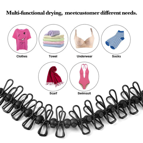 Portable Retractable Clothesline For Camping And RV Life With 12 Clothespins, drying clothes, socks, towel, underwear, swimsuit, scarf.