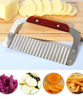 Murtenze stainless steel crinkle cutter with wooden handle for wavy potato slices