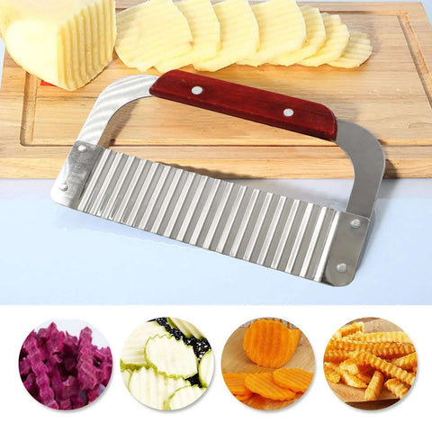 Murtenze stainless steel crinkle cutter with wooden handle for wavy potato slices