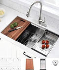 30 Inch Undermount Kitchen Sink Workstation In Stainless Steel With Sliding Front And Back Tracks For Cutting Board And Colander