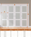 Sliding Barn Closet Doors 96x80 Inches Double Panel With Frosted Glass 3 Panel Privacy White MDF PVC Surface Hardware Included