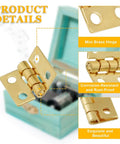 ZIUZI 60Pcs Mini Hinges, 270 Degree Rotation Miniature Furniture Hardware, 10x8mm Gold Tiny Hinges with Mounting Nails for Jewelry Box