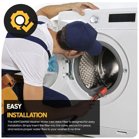 Washer Water Inlet Valve Filter Screen 4 Pack Compatible With Whirlpool Kenmore LG Washers Replaces AP5202486 1810261 PS3618281 Hot And Cold Water Intake Screens To Boost Efficiency And Prevent Leaks. Technician installing washer inlet valve filter on front-load washer