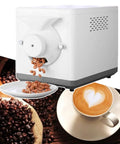 Pro Grade Digital Coffee Bean Roaster Machine With Smooth Three Point Three Pound Capacity, beans pouring into a dish.