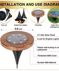 Diagram of Solar Ground Lights Outdoor Waterproof Disk In Ground Lights 8 Pack for Garden Pathway installation and features.