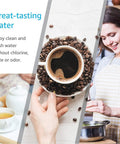 Collage of water filtering with coffee beans, tea, and cooking showing benefits of Ultra Efficient 6L Water Filter Replacement For Brita Elite Pitchers And Dispensers No Fuss Easy Install With Easy Pull Top Cap Lasts 120 Gallons Or About 6 Months 2 Pack For Everyday Hydration