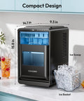 Countertop Crescent Ice Maker Slings Sixteen Chill Cubes In Twelve Minutes On Timer With Auto Flush Cycle And Adjustable Thickness, compact design with ice basket.