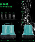Front view: teal VIVOSUN 660GPH 40W submersible water pump with 5 ft cord and four nozzle adapters.