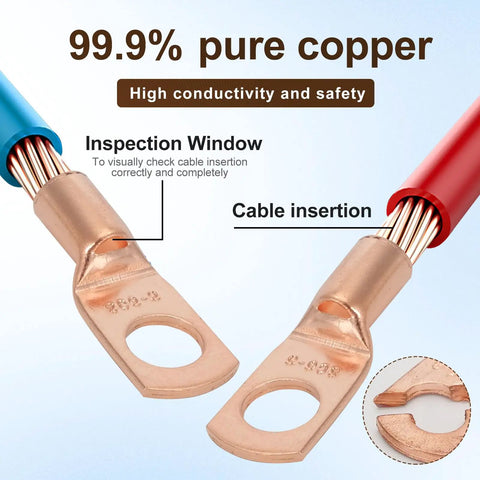 Heavy Duty Copper Wire Lugs Kit 20 Pcs Bare Copper Ring Terminals For 12 To 10 AWG Cables One Quarter Inch M6 Ends Marine Grade Battery Cable Lugs With 20 Pcs Three To One Heat Shrink Tubing For Quick Easy Secure Connections