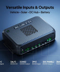 Heavy Duty Dual Input Dc To Dc Alternator And Solar Charger For Portable Power Stations 1200W with various input and output ports.