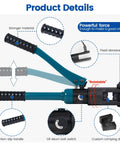 Product details of Hydraulic Cable Railing Crimping Tool For One Eighth Inch Five Thirty Second Inch Three Sixteenth Inch Stainless Steel Cable Railing Kit Swaging Tool With Wire Cutter CT01 Pro Grade Rugged Deck Install Kit For Outdoor Rails, showing key features.
