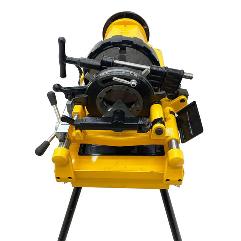 Heavy Duty Electric Pipe Threader Machine With Npt And Bspt Dies For Half To Four Inch Pipe 750 Watt 220v Motor front view showing controls and chuck.