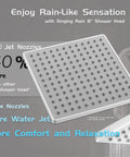 Boss Level High Pressure Rainfall Square Showerhead With 8 Inch Face And 15 Inch Extension Arm 304 Stainless Steel Adjustable Arm Extender Spa Like Rain Waterfall Shower Head Chrome showing 120 jet nozzles