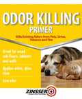 Odor Killing Primer with dog and cat, effective on wood subfloors, cabinets, and walls for pet urine, tobacco, and food odors.