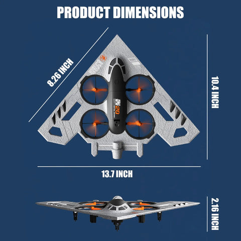 Triple Threat RC Drone For Land Sea And Air With 360 Flip And Three Driving Modes Collision Protection Foam Toy dimensions