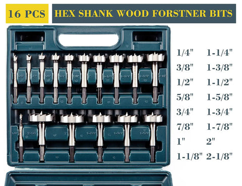 Hex Shank Forstner Bit Set 16 Piece Wood Drill Bit Kit With Multi Sided Shanks For Smooth Fast Drilling For Cabinets And Furniture DIY Projects
