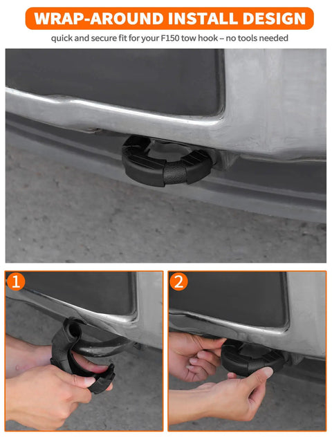 Ford F150 Tow Hook Cover Wrap 2 Piece Black U Shaped Front Bumper Protector Rubber Exterior