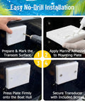 Transducer Mounting Plate Kit With Screws For Marine Grade Boat Transom, UV Resistant Mounting Board For Fish Finder And Sonar, No Fuss Quick Install 4.5 By 3.5 By 0.75 Inches, White High Visibility Mounting Pad, no-drill boat transom install steps