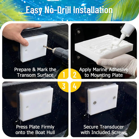 Transducer Mounting Plate Kit With Screws For Marine Grade Boat Transom, UV Resistant Mounting Board For Fish Finder And Sonar, No Fuss Quick Install 4.5 By 3.5 By 0.75 Inches, White High Visibility Mounting Pad, no-drill boat transom install steps