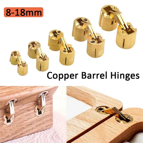 4 Pack Copper Barrel Hinges Hidden 180 Degree Opening For Doors Tables And DIY Furniture Hardware Fits 10 To 18 Mm Bore 14 Mm Size Durable Copper Construction shown
