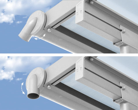 Close-up of drainage system on 10x14 Foot Outdoor Patio Cover Canopy With Waterproof Pergola Roof White Frame And Polycarbonate Panels