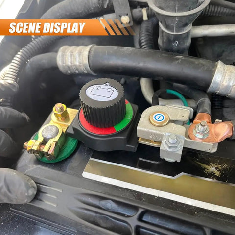 Built Like A Tank Heavy Duty Brass Battery Disconnect Switch Top Post Negative Terminal Power Cut Off With Removable Waterproof Knob for installation on car battery.