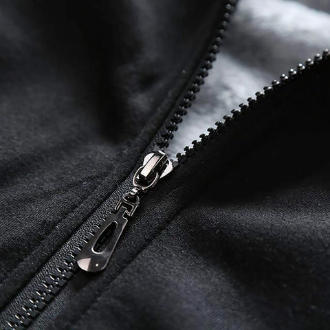 Close-up of zipper on Heavyweight Fleece Hoodie For Men Full Zip Warm Lining Sweatshirt Jacket Thick Winter Hooded Sweatshirt