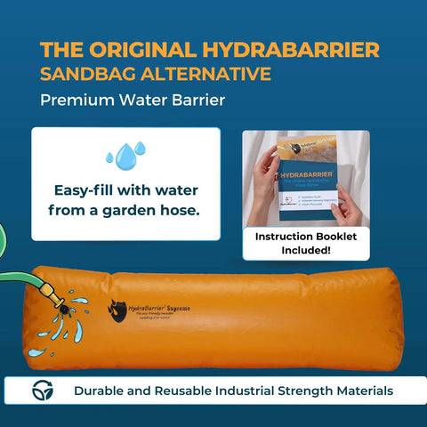 HydraBarrier Supreme Flood Barrier 12 Feet Long 20 Inches Wide 12 Inches High Water Diversion Tube with instruction booklet