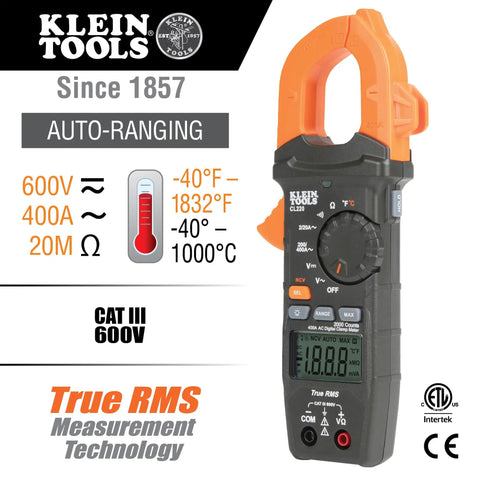 Digital Clamp Meter Workhorse With 400A Auto-Ranging Clamp, AC/DC Voltage, TRMS, Resistance, Continuity, NCVT, Temperature, LCD