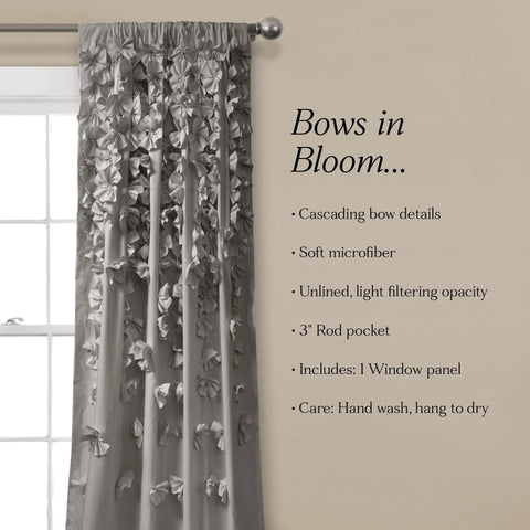 Riley Light Filtering Window Curtain Panel With Delicate Bow Details For Living Room Or Bedroom 54 Inch Wide By 84 Inch Long Gray
