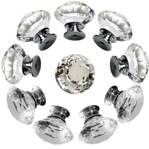 100 Pack Clear Acrylic Cabinet Handles With Zinc Alloy Base 30mm Crystal Drawer Pulls For Kitchen Cabinets And Wardrobes, circular arrangement of clear drawer knobs