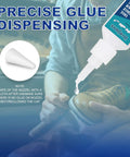 Fast Set Sole Repair Adhesive For Sneakers Boots Heels And Sandals Shoe Waterproof Glue That Quickly Patches Cracks And Worn Areas On Rubber And Canvas 1.06 Oz shown with precise dispensing onto shoe