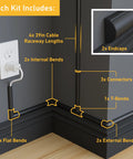 Diagram showing Cord Hider Kit Paintable Black Peel And Stick 4 Pack Each 39 Inch Lengths Hide TV Cords On Wall Cable Raceway components.