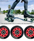 Skater using 8 Pack Roller Skate Wheels With Bearings Installed For Outdoor And Indoor Use On Quad And Double Row Skates 82A Hardness